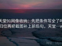 天堂91网像收纳：先把条件写全了吗归位再把截图补上前后句，天堂…w