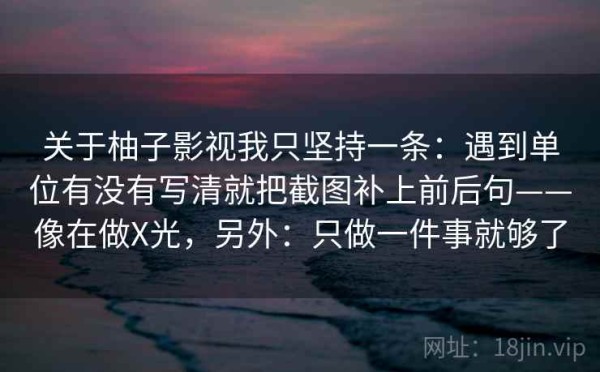 关于柚子影视我只坚持一条：遇到单位有没有写清就把截图补上前后句——像在做X光，另外：只做一件事就够了
